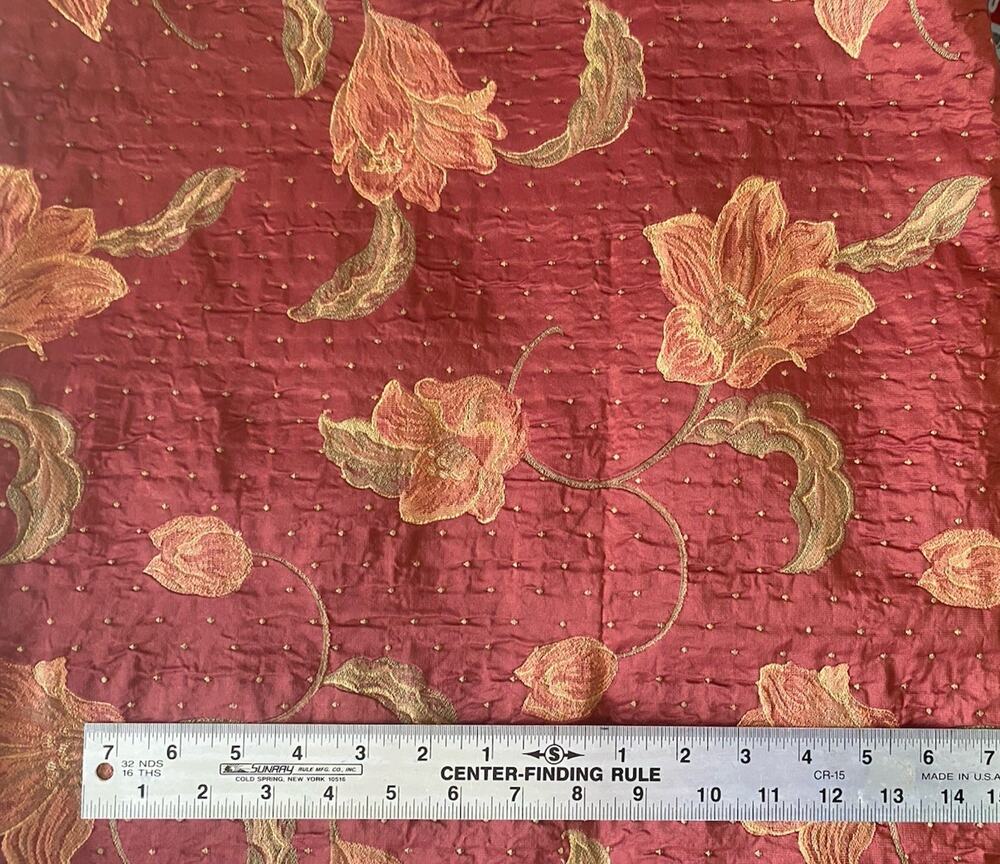 Colucci Satiny Brocade Upholstery Floral Print Fabric 2 yds x 56" wide Persimmon